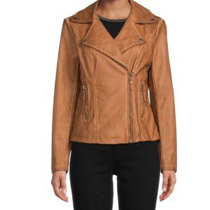 Max Studio Classic Faux Leather Jacket Cognac Size Large